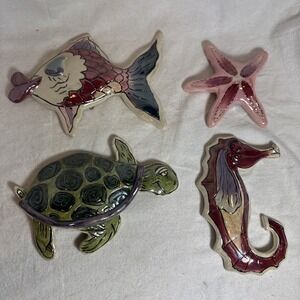4 Blue Sky Clayworks Sea Life Set Kissing Fish Seahorse Turtle Beach Wall Hang
